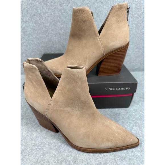 Vince Camuto Women's Gigietta Booties Ankle Boots Suede Leather Heel Beige Sz 11 - Picture 1 of 10